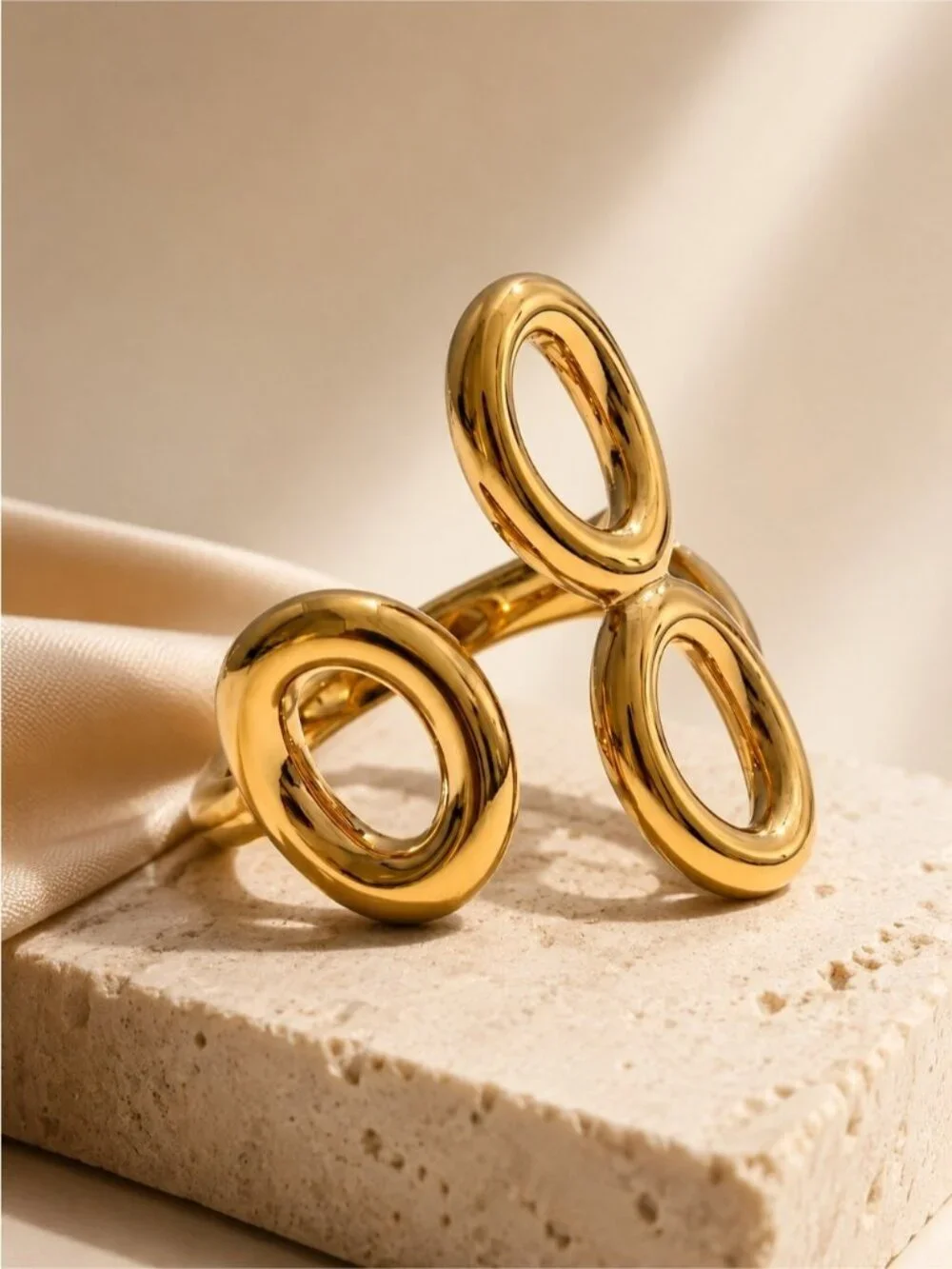 Gold color tone Triple Open Oval Statement Ring